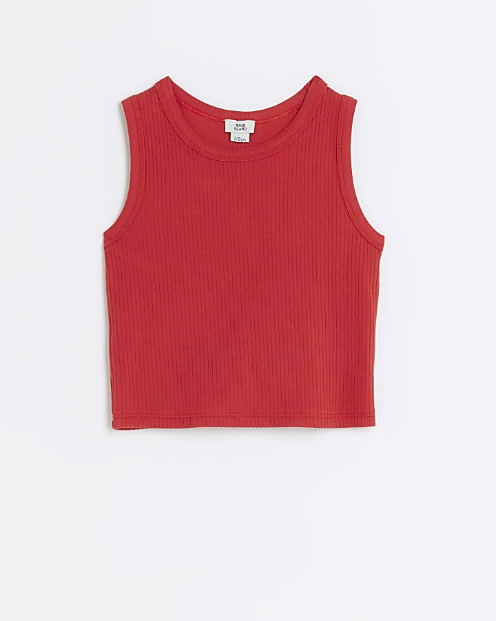 Girls red ribbed tank top