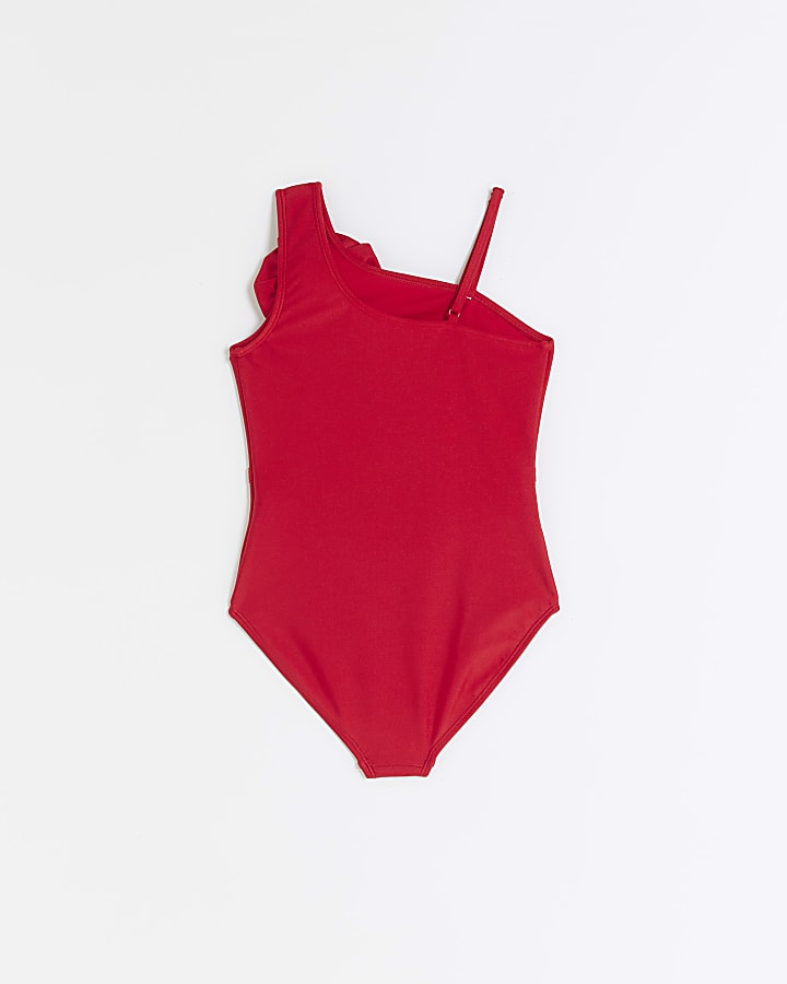 Girls red rose asymmetrical swimsuit