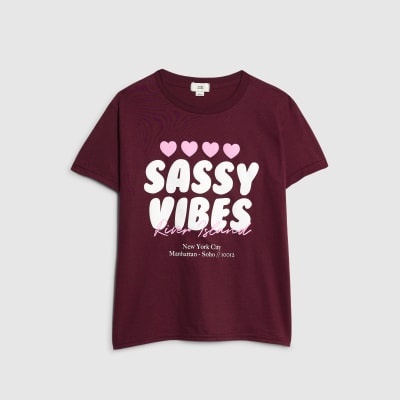 Girls Red Sassy Vibes T-Shirt River Island