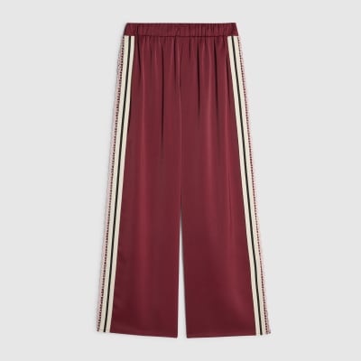 Girls Red Satin Lace Side Stripe Trousers