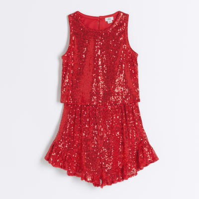 Girls red sequin vest and shorts set River Island