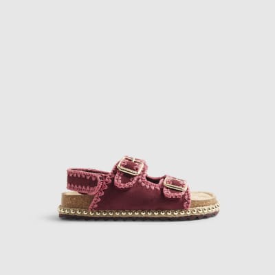 Girls Red Whipstitch Footbed Sandals