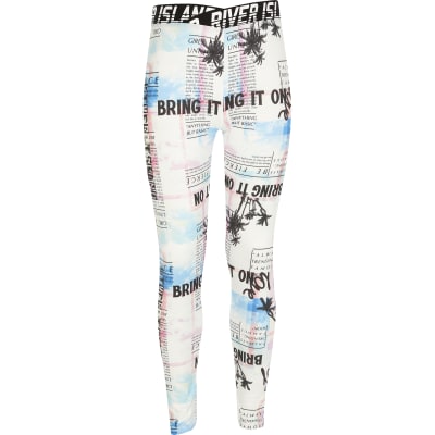 white printed leggings