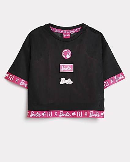 Girls RI x Barbie black 2 in 1 crop t-shirt