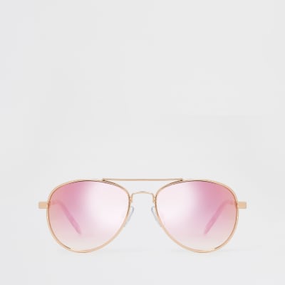 Girls Rose Gold Aviator Sunglasses River Island 3707