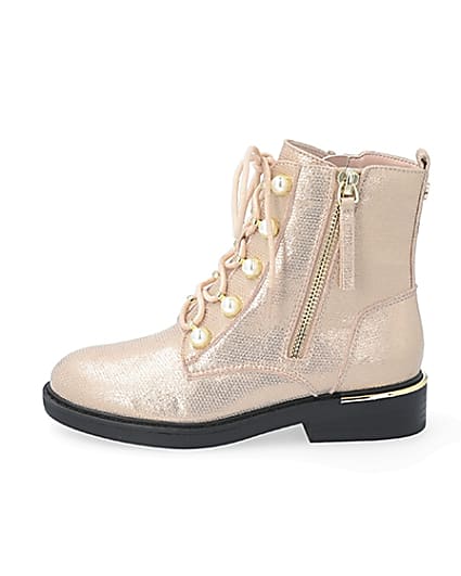 360 degree animation of product Girls rose gold pearl eyelet ankle boots frame-3