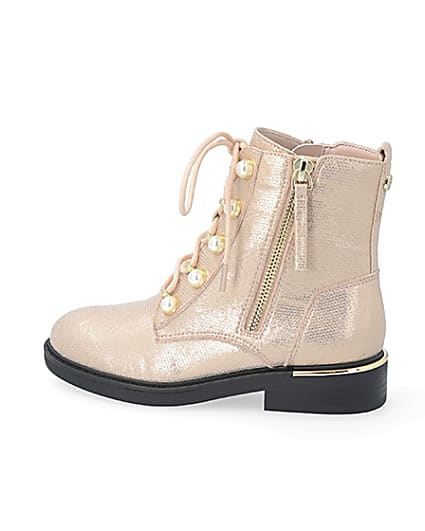 360 degree animation of product Girls rose gold pearl eyelet ankle boots frame-4