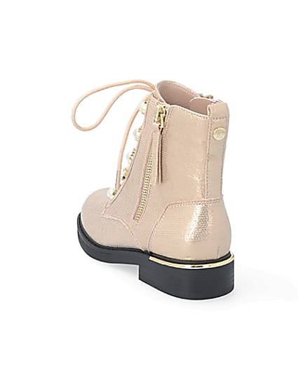 360 degree animation of product Girls rose gold pearl eyelet ankle boots frame-7