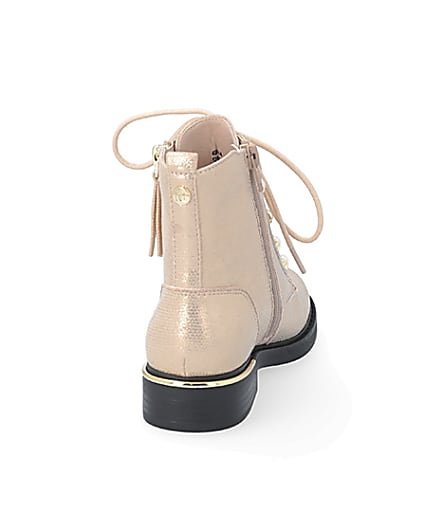 360 degree animation of product Girls rose gold pearl eyelet ankle boots frame-10