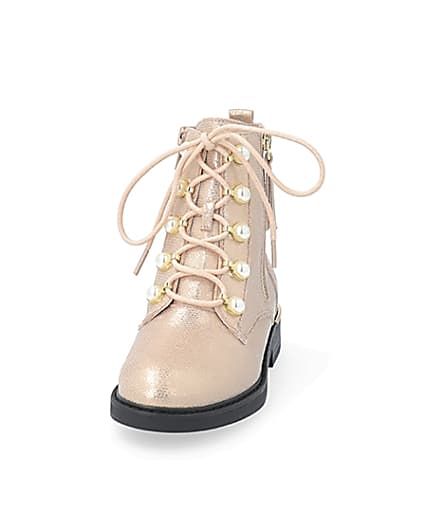 360 degree animation of product Girls rose gold pearl eyelet ankle boots frame-22