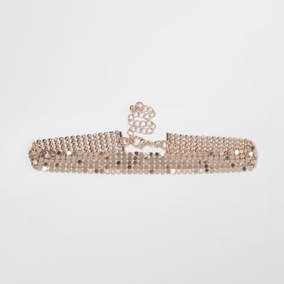Girls rose gold tone disc choker