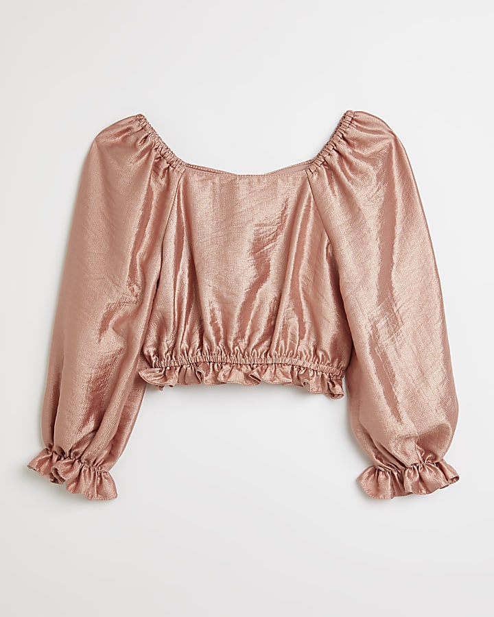 Girls rust knot front crinkle top