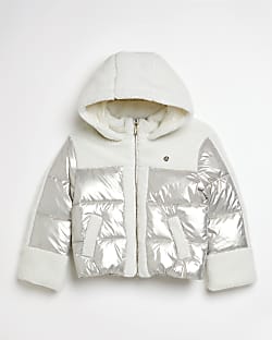 Girls silver borg puffer coat