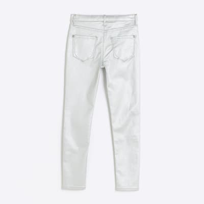 Girls silver coated skinny jeans | River Island