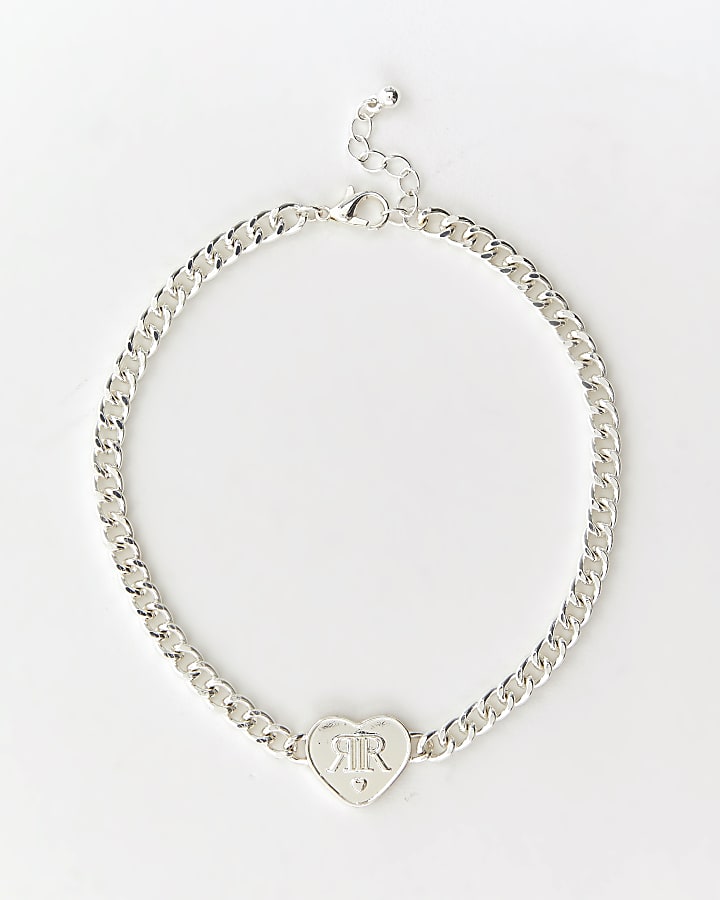 Girls silver colour heart choker necklace