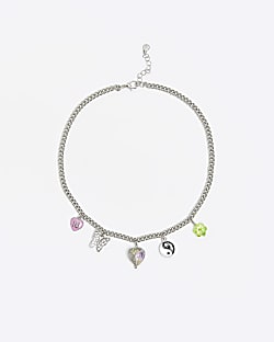 Girls silver coloured charm necklace