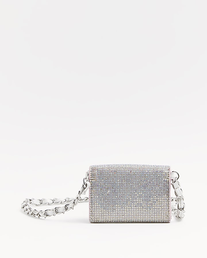 Girls silver embellished chain purse