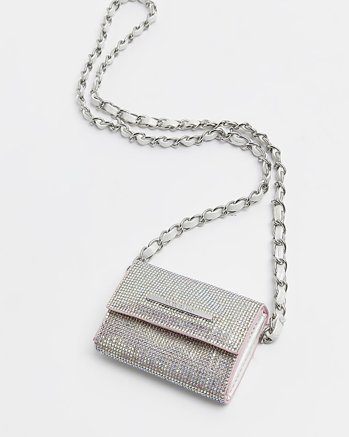 Girls silver embellished chain purse