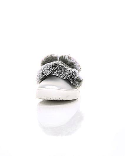 360 degree animation of product Girls silver faux fur diamante strap plimsoll frame-3