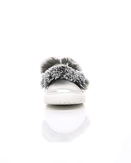 360 degree animation of product Girls silver faux fur diamante strap plimsoll frame-4