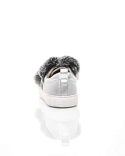 360 degree animation of product Girls silver faux fur diamante strap plimsoll frame-16