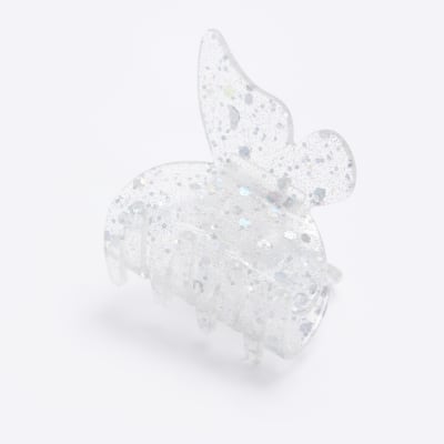 Girls Silver Glitter Butterfly Hair Clip