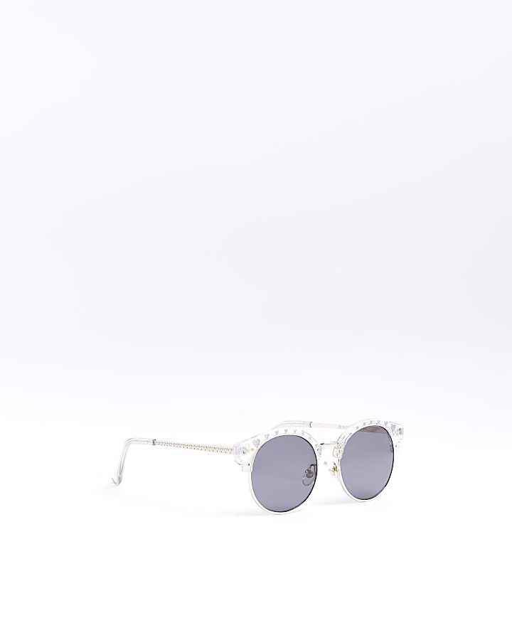 Girls silver glitter heart sunglasses