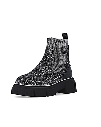 360 degree animation of product Girls Silver Glitter Sock Chelsea Boots frame-0