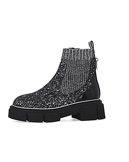 360 degree animation of product Girls Silver Glitter Sock Chelsea Boots frame-2
