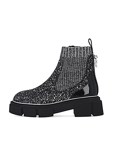 360 degree animation of product Girls Silver Glitter Sock Chelsea Boots frame-3