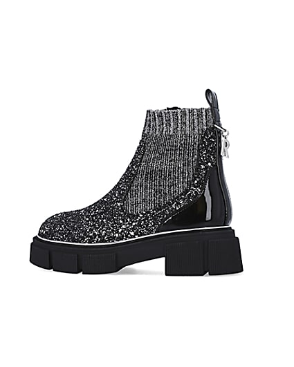 360 degree animation of product Girls Silver Glitter Sock Chelsea Boots frame-4