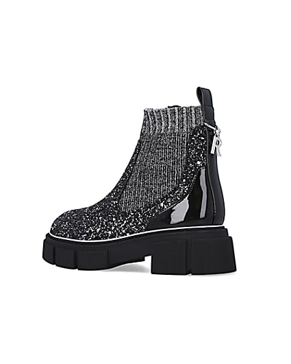 360 degree animation of product Girls Silver Glitter Sock Chelsea Boots frame-5