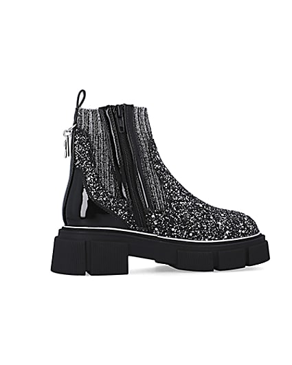 360 degree animation of product Girls Silver Glitter Sock Chelsea Boots frame-14