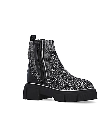 360 degree animation of product Girls Silver Glitter Sock Chelsea Boots frame-17