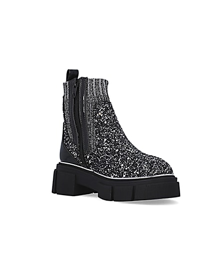 360 degree animation of product Girls Silver Glitter Sock Chelsea Boots frame-18