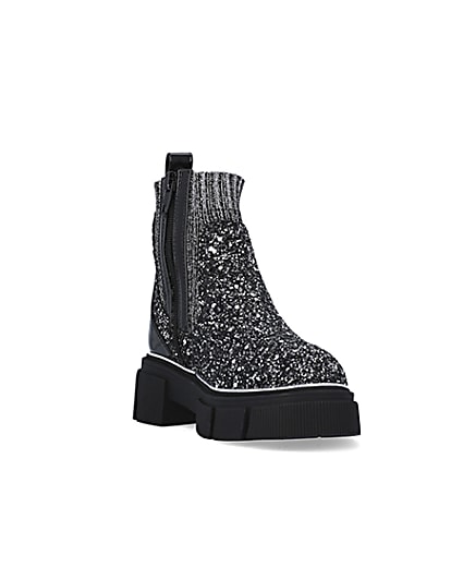360 degree animation of product Girls Silver Glitter Sock Chelsea Boots frame-19