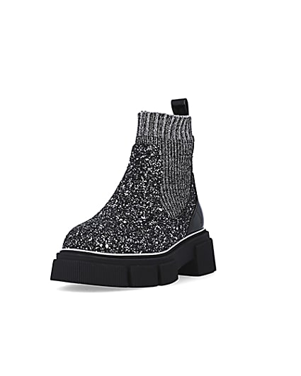 360 degree animation of product Girls Silver Glitter Sock Chelsea Boots frame-23