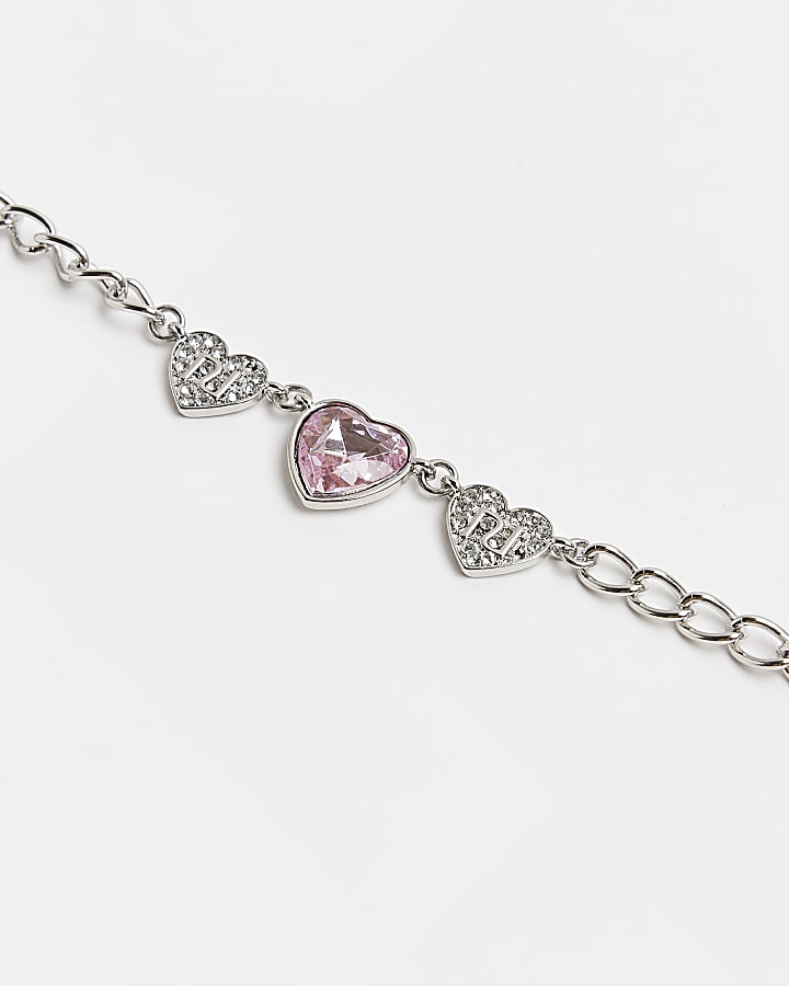 Girls silver heart and crystal necklace