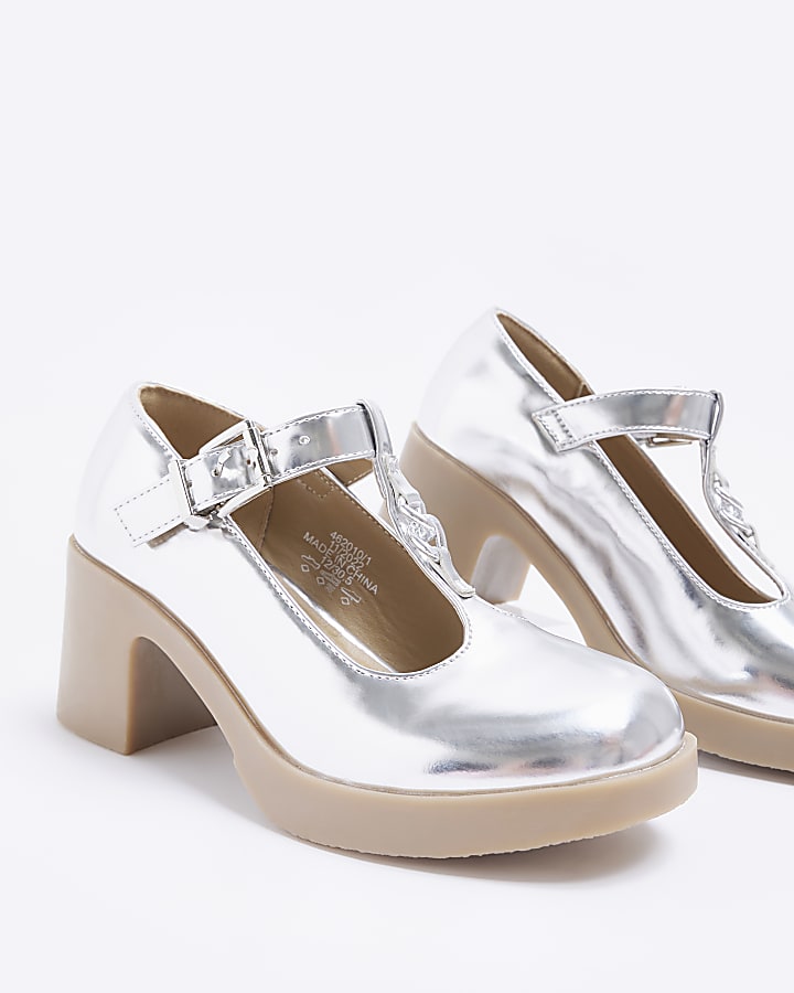 Girls Silver Heeled Sandals