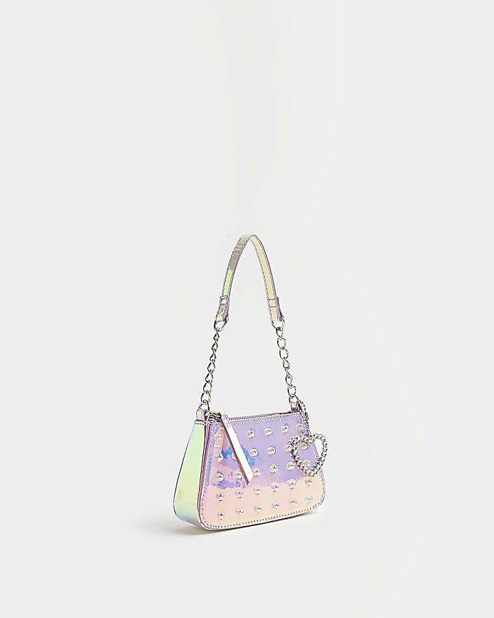 Girls Silver Iridescent Micro Shoulder bag