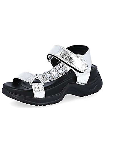 360 degree animation of product Girls silver jewel detail sandal frame-1