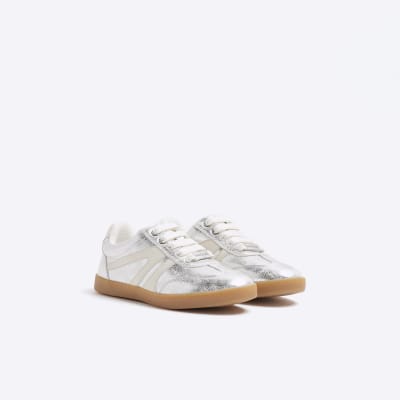 Girls silver metallic trainers River Island