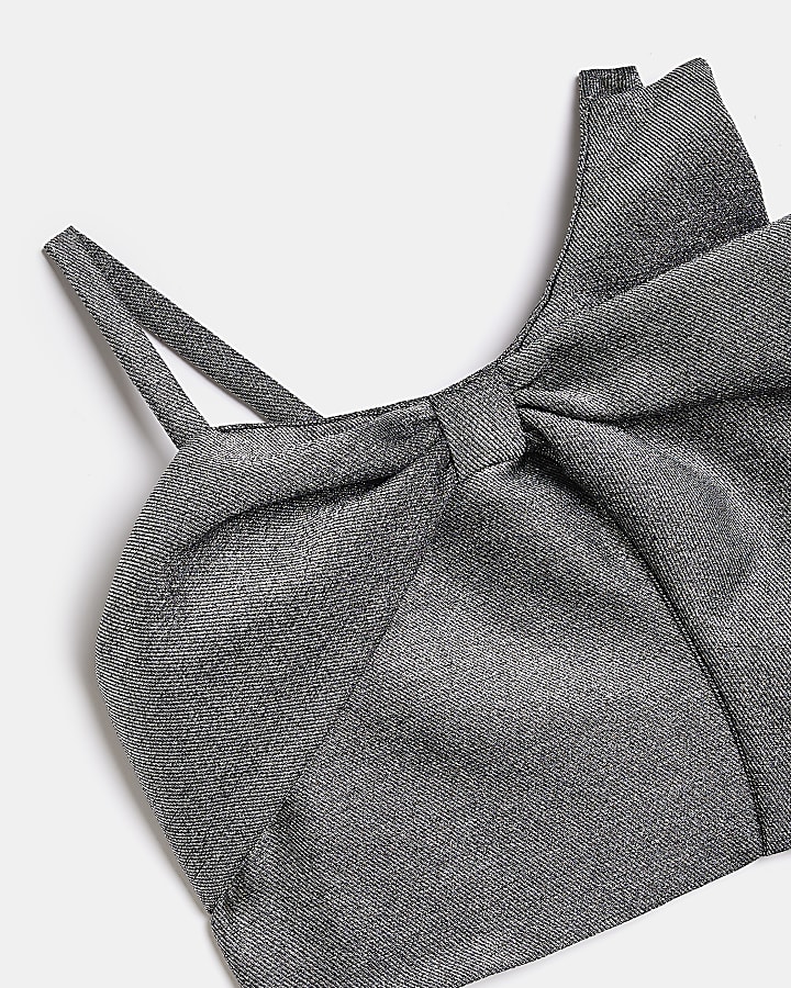 Girls silver Oversized Bow Crop
