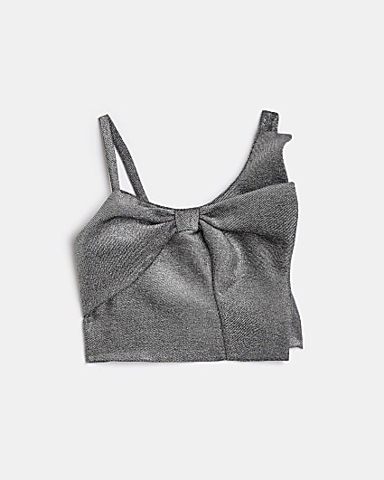 Girls silver Oversized Bow Crop