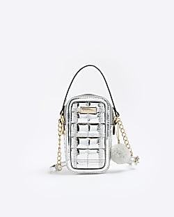 Girls silver quilted cross body bag