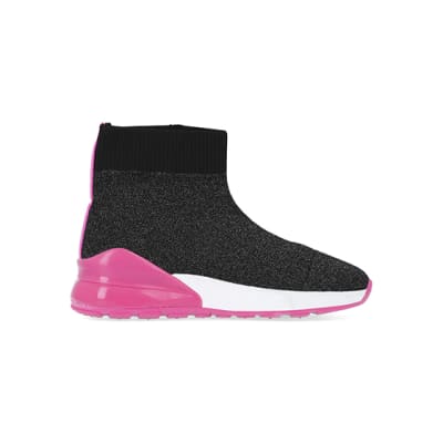 360 degree animation of product Girls Silver RI x Barbie Knitted trainers frame-15