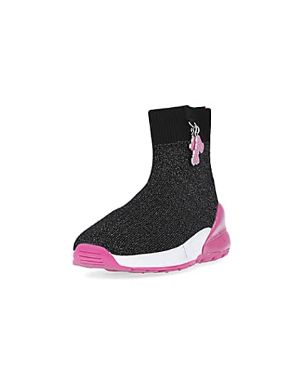 360 degree animation of product Girls Silver RI x Barbie Knitted trainers frame-23