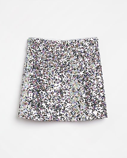 Girls silver sequin a line mini skirt