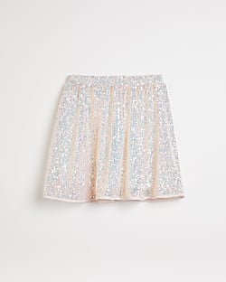 Girls silver sequin embellished skirt