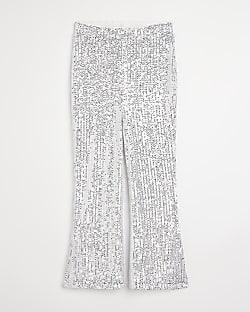 Girls silver sequin flared trousers